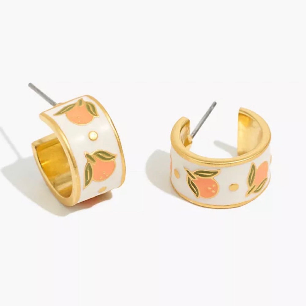 🆕 🍊 Madewell Enamel Clementine Hoop Earrings NWT New!
